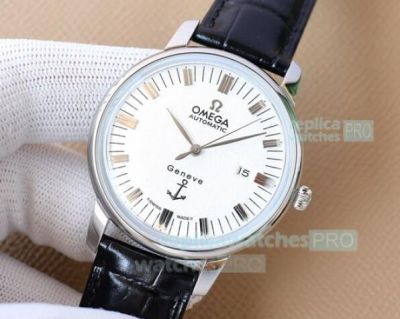 Clone Omega De Ville 42mm Watch White Dial Silver Bezel Swiss 9015